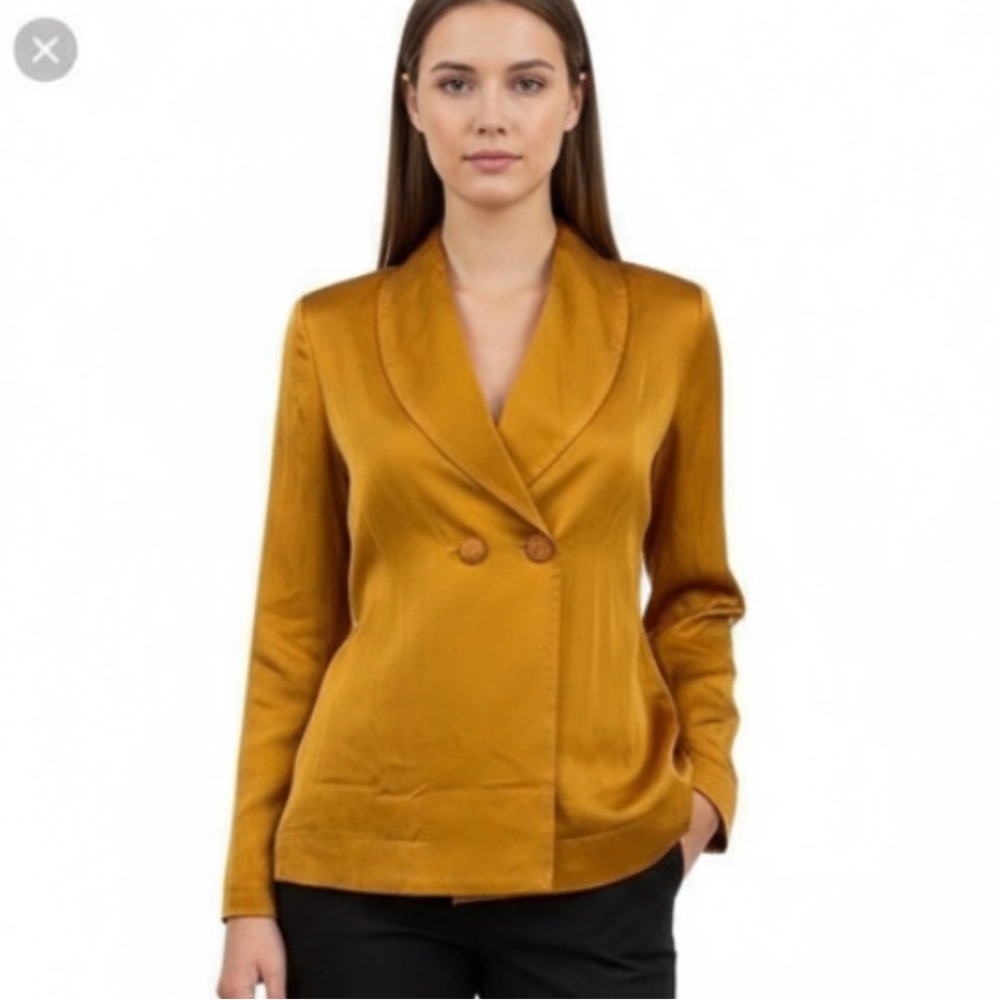 Nation LTD Blazer Womens Small Liquid Gold Boxy 3/4 Sleeve Top Oversized